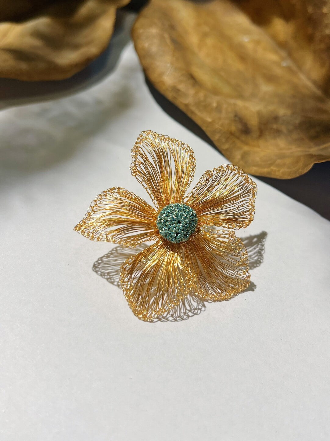 Metal Woven Golden Flower  Earrings