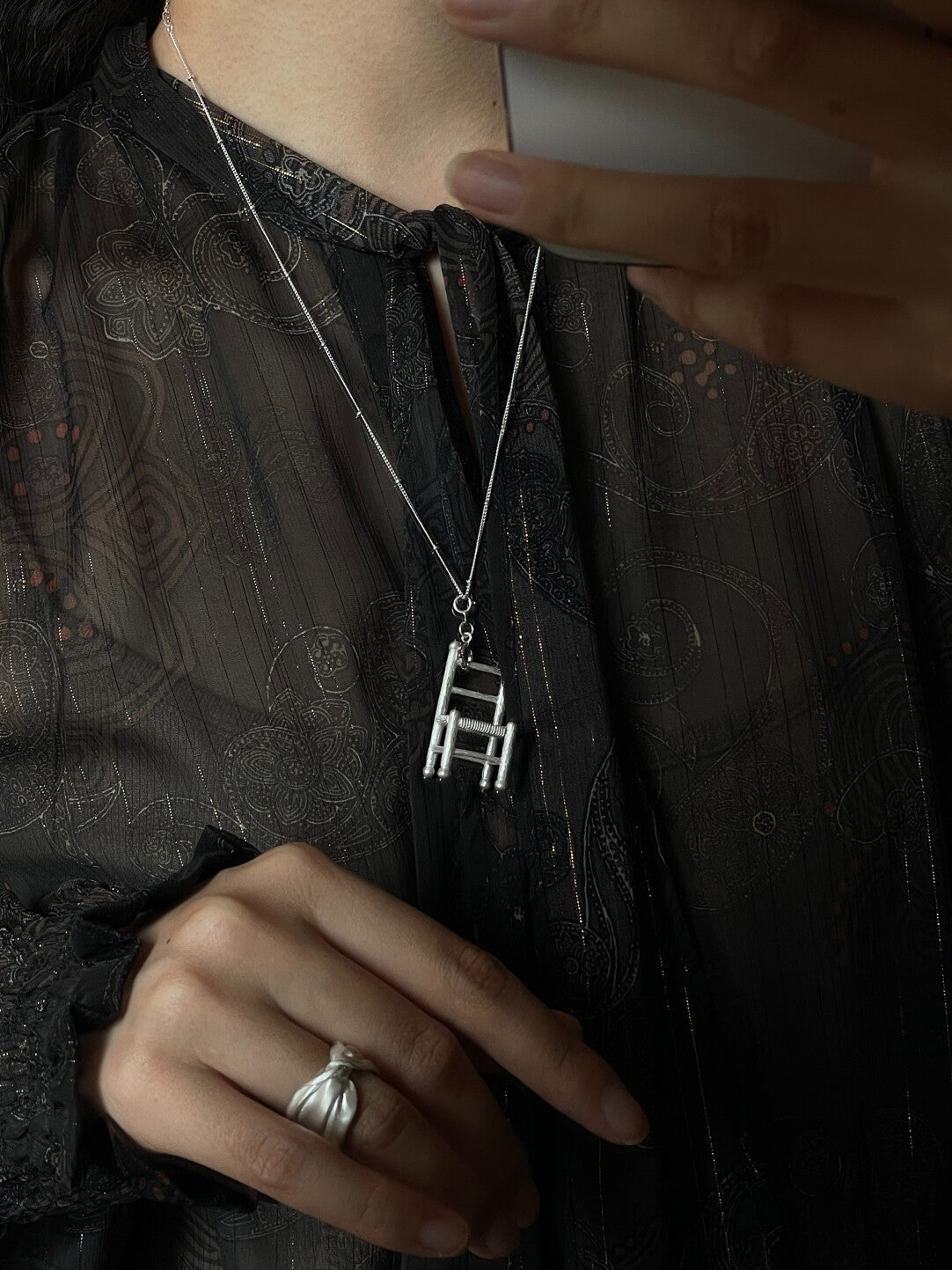 Mini Chair Silver Filigree Necklace