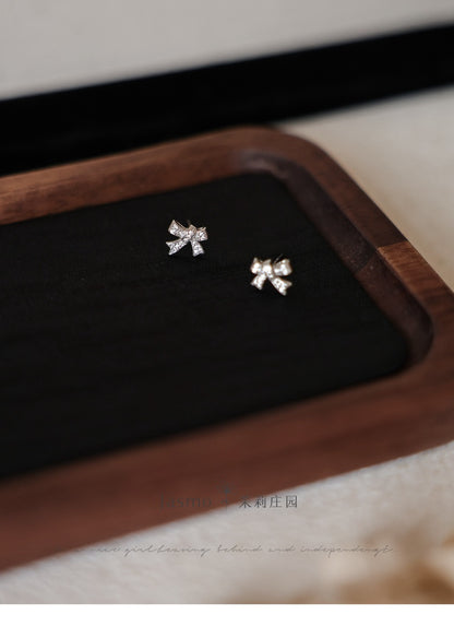 Minimalist Bow Silver Earrings
