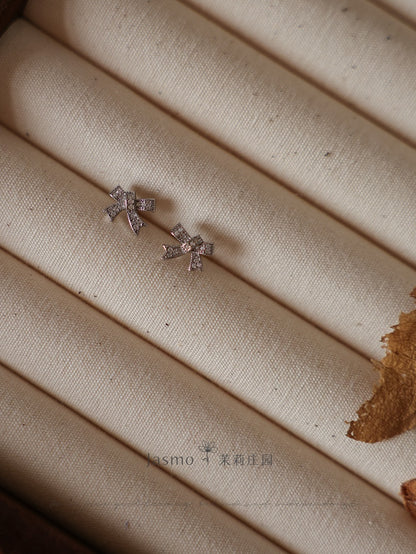 Minimalist Bow Silver Earrings