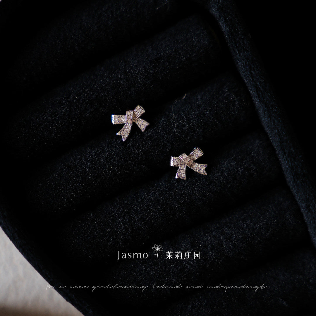 Minimalist Bow Silver Earrings