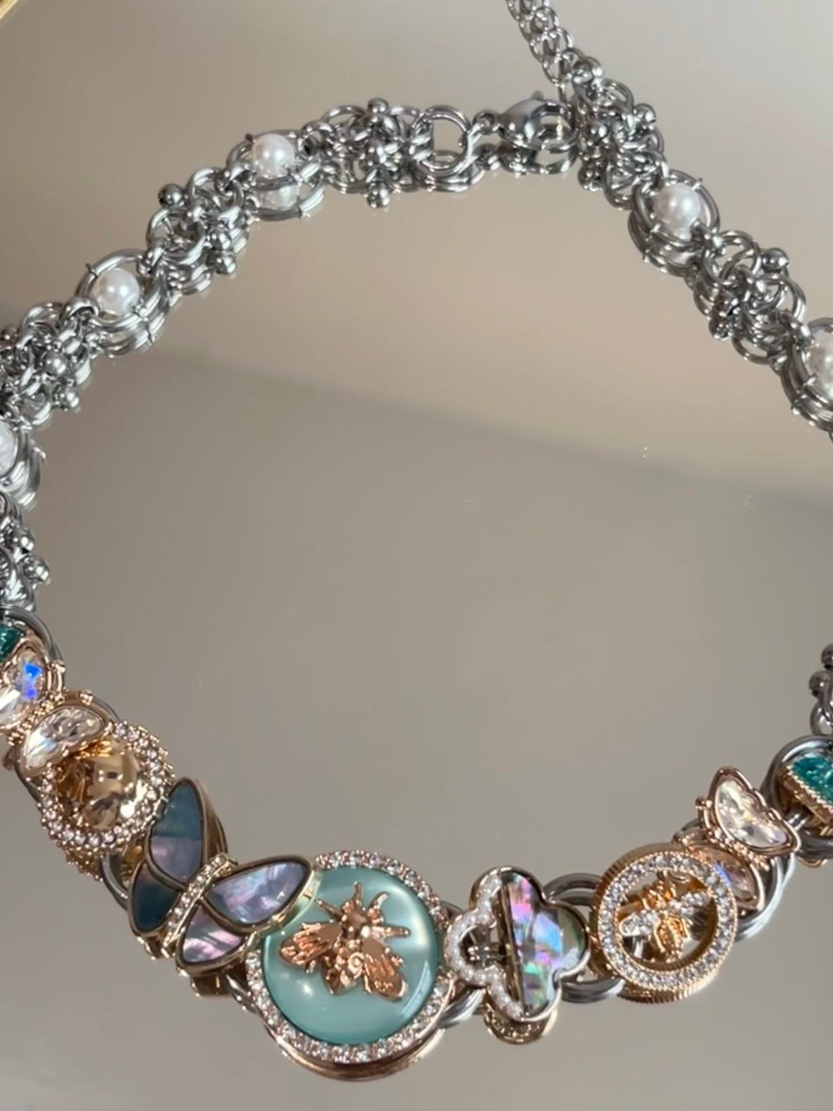 Mint Blue Bee Button Choker