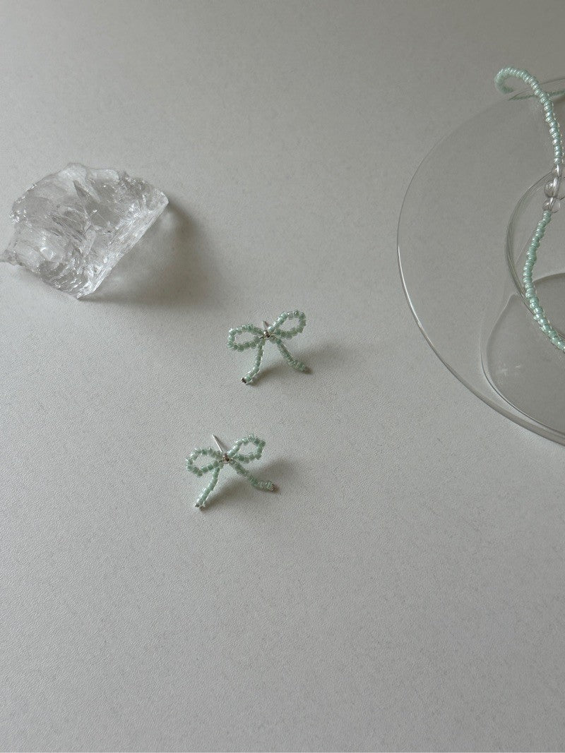 Mint Bow Beaded Necklace