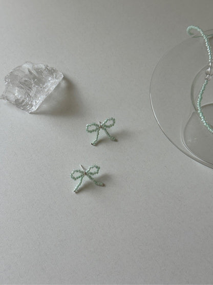 Mint Bow Beaded Necklace