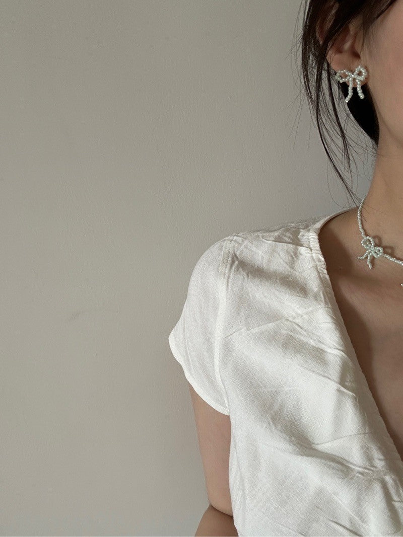 Mint Bow Beaded Necklace