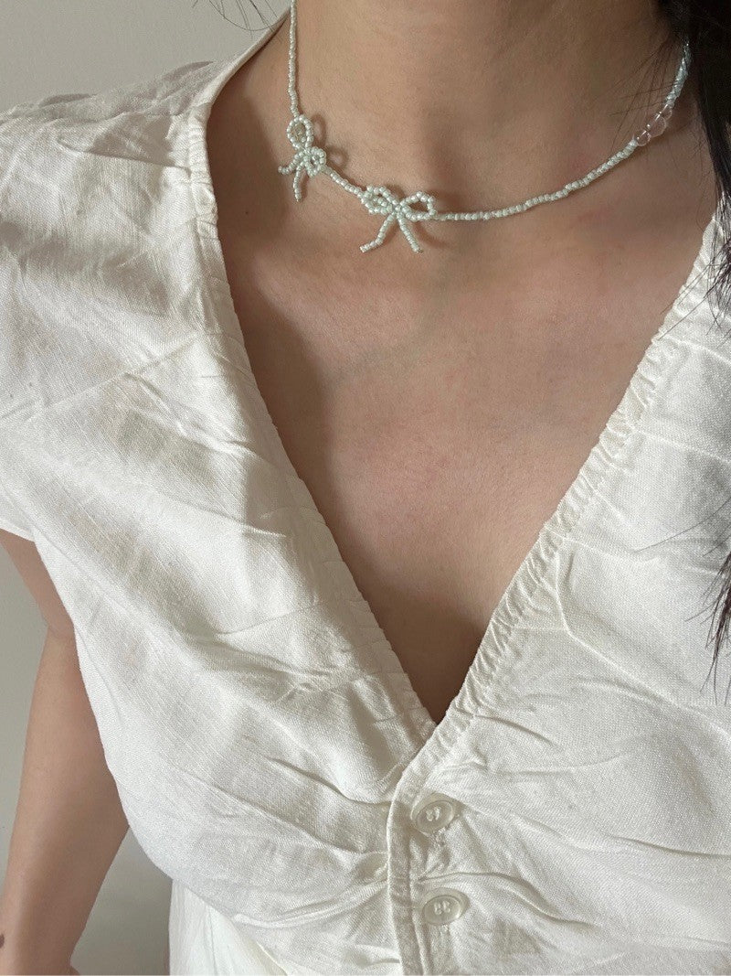 Mint Bow Beaded Necklace