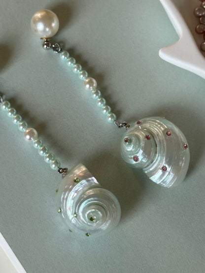 Mint Conch Beaded Earrings