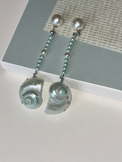 Mint Conch Beaded Earrings