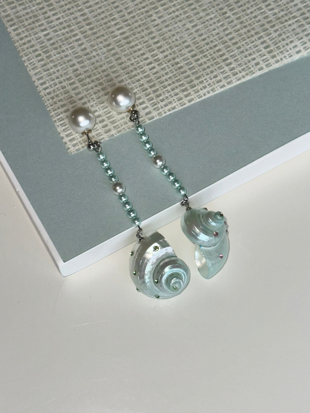 Mint Conch Beaded Earrings