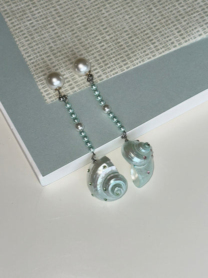 Mint Conch Beaded Earrings