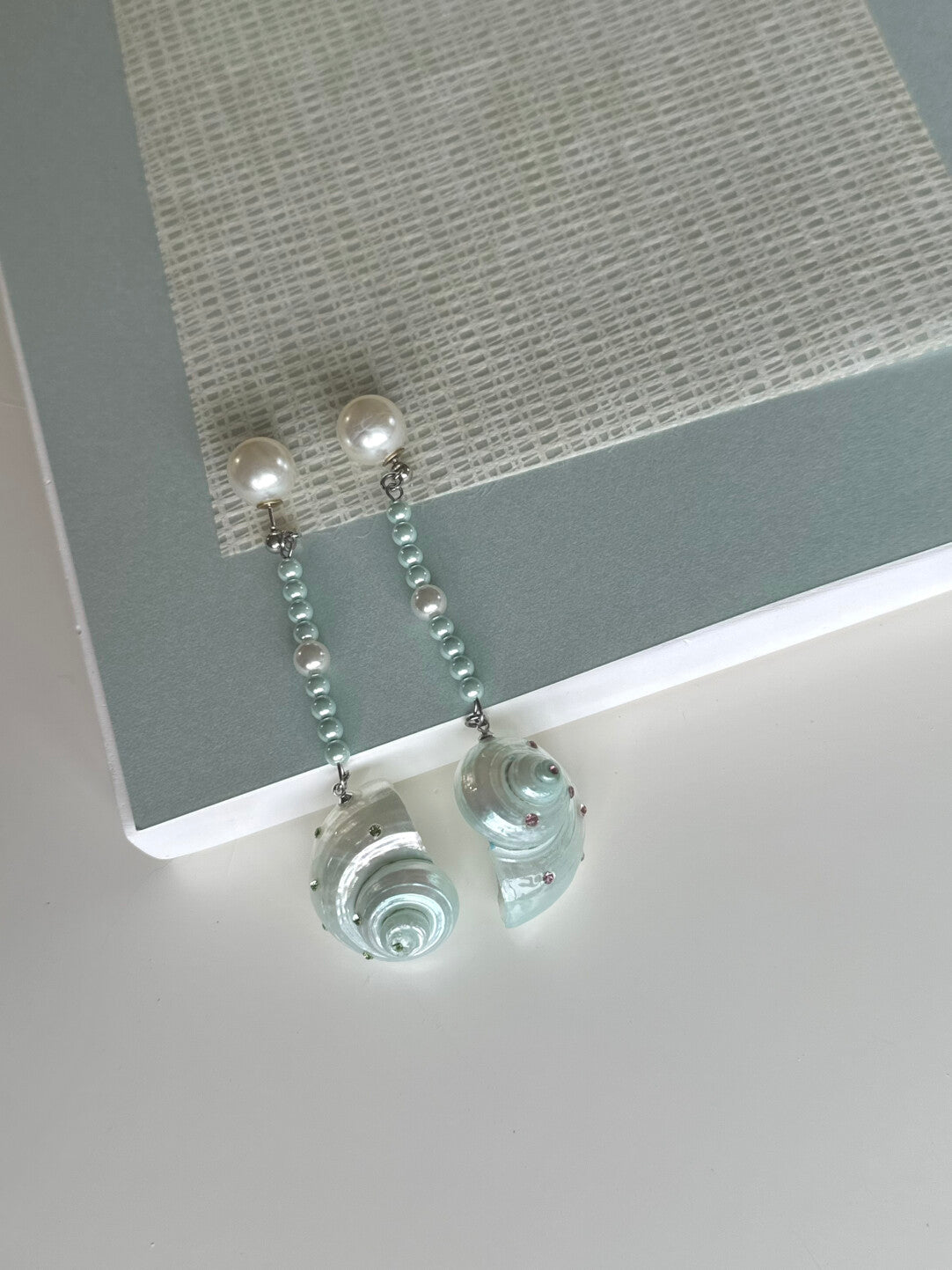 Mint Conch Beaded Earrings