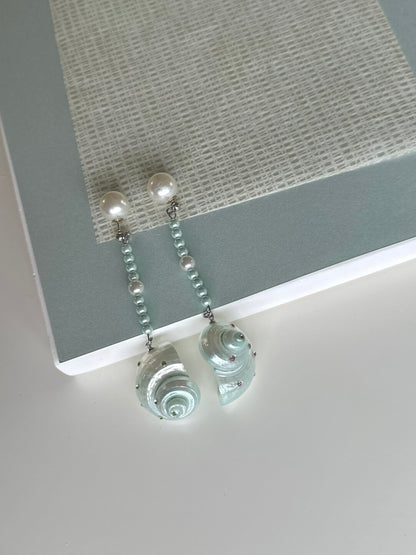 Mint Conch Beaded Earrings