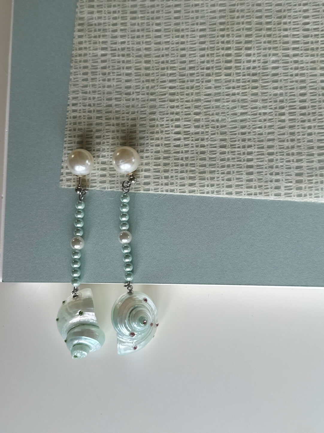 Mint Conch Beaded Earrings