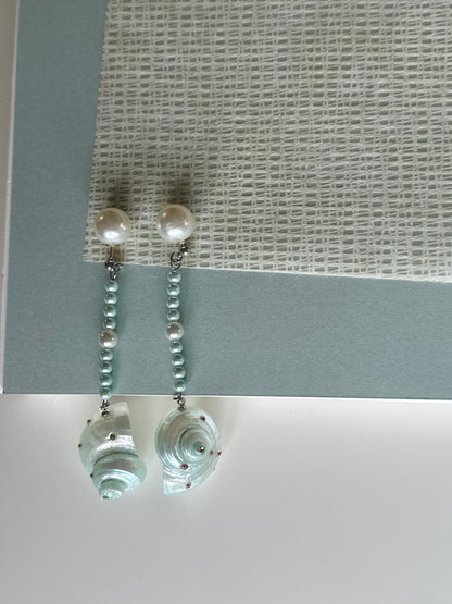 Mint Conch Beaded Earrings