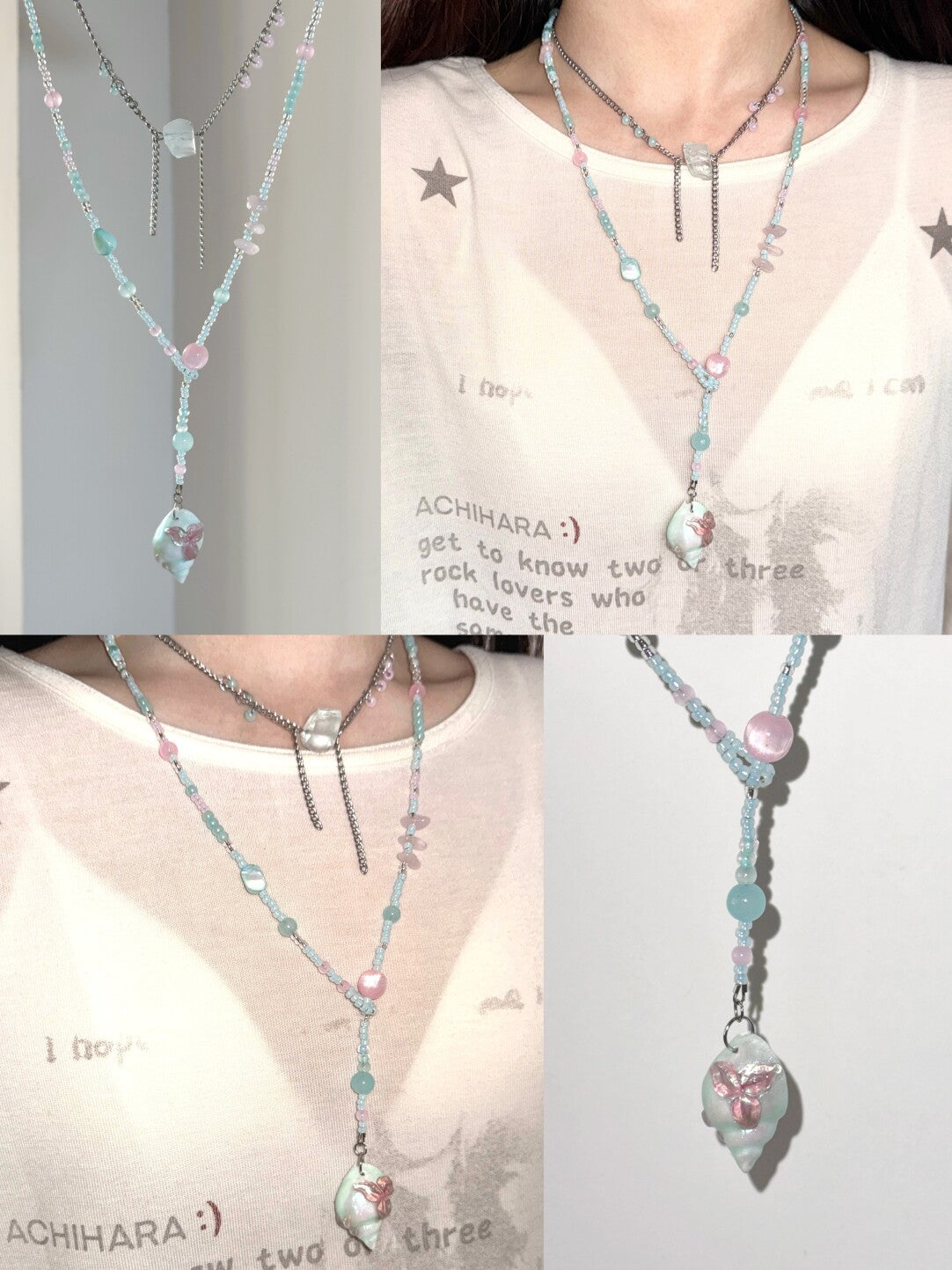 Mint Conch Tassel Beaded Necklace