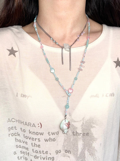 Mint Conch Tassel Beaded Necklace