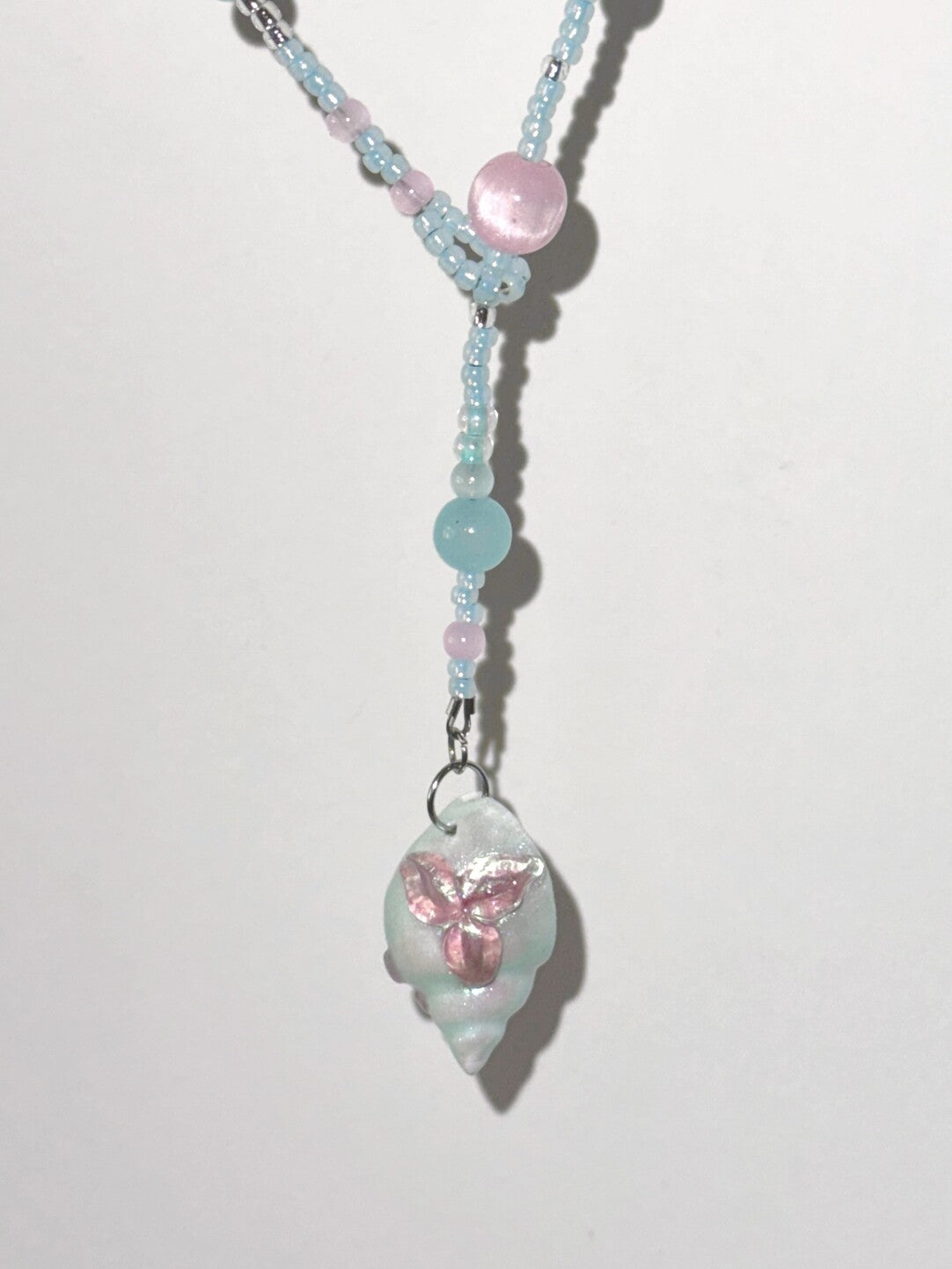 Mint Conch Tassel Beaded Necklace