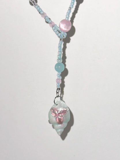 Mint Conch Tassel Beaded Necklace