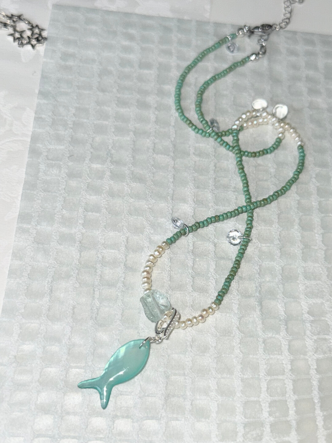 Mint Fish Pendant Beaded Necklace