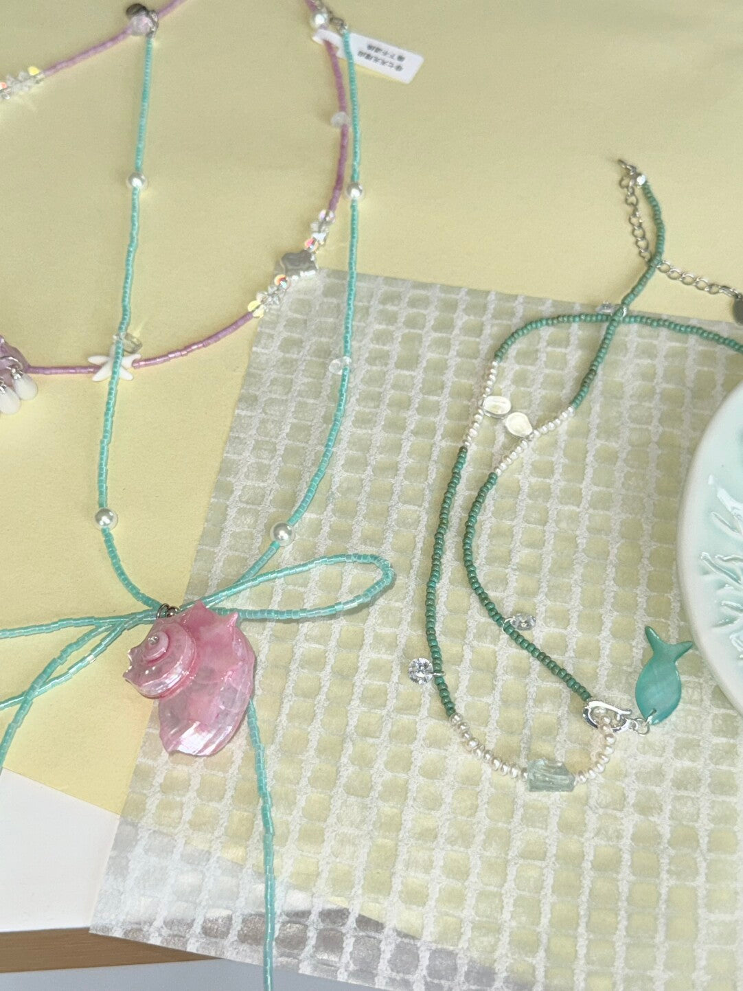 Mint Fish Pendant Beaded Necklace