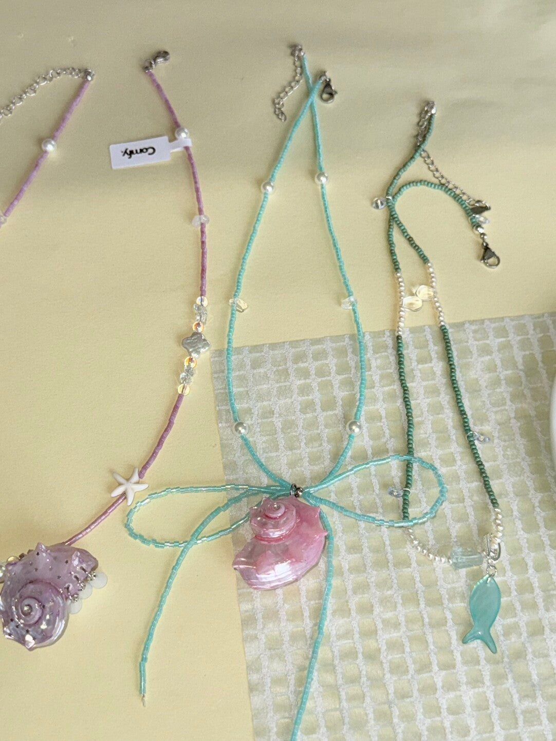 Mint Fish Pendant Beaded Necklace
