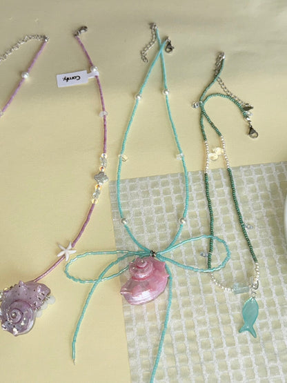Mint Fish Pendant Beaded Necklace