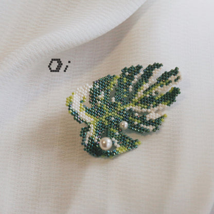 Monstera Beaded Brooch