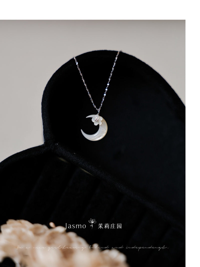 Moon Flower Pendant Silver Necklace