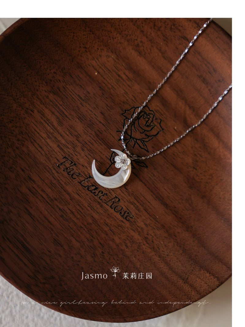 Moon Flower Pendant Silver Necklace