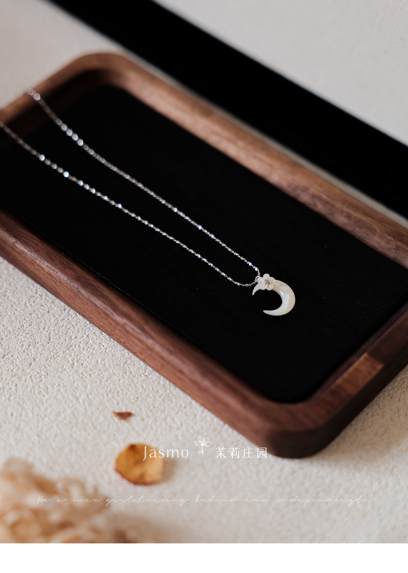 Moon Flower Pendant Silver Necklace