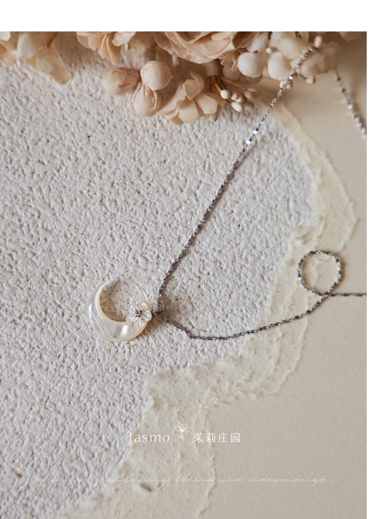 Moon Flower Pendant Silver Necklace
