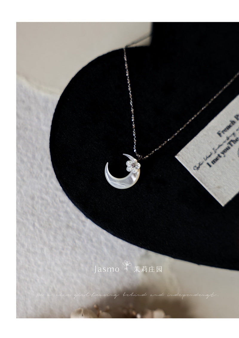 Moon Flower Pendant Silver Necklace