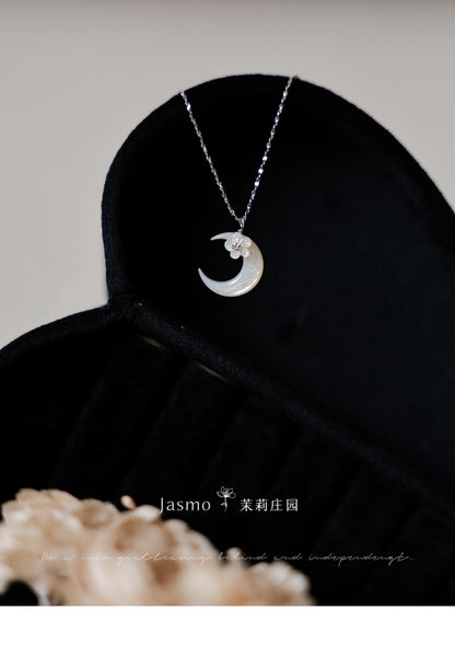 Moon Flower Pendant Silver Necklace