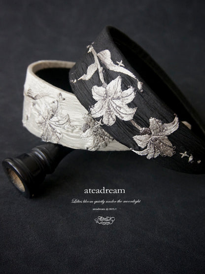 Moonlight Lily Embroidered Wide Headband