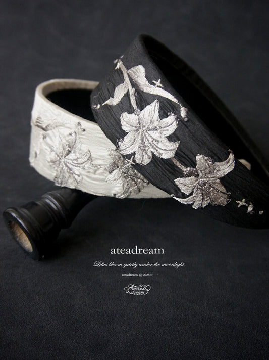 Moonlight Lily Embroidered Wide Headband