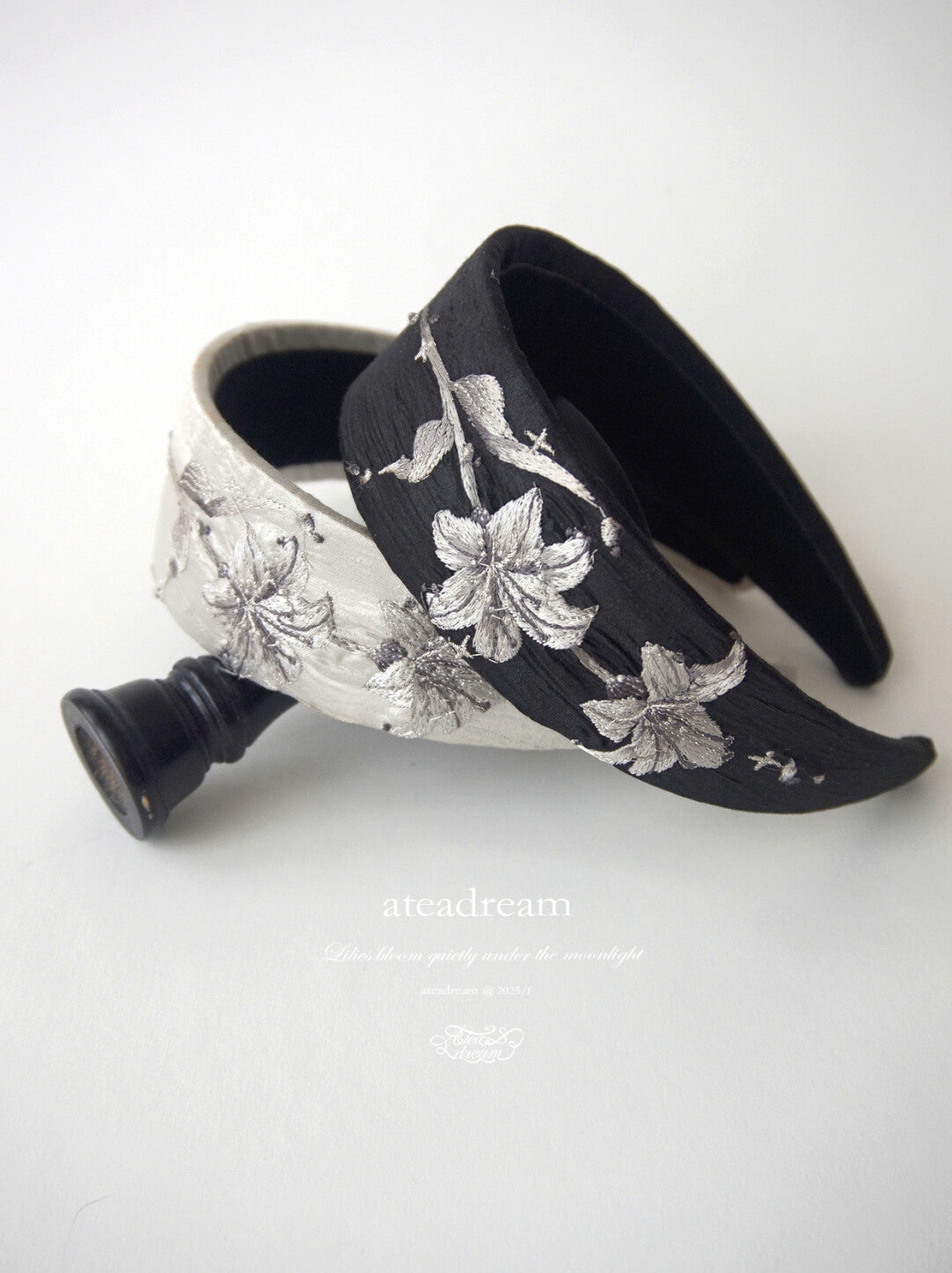 Moonlight Lily Embroidered Wide Headband