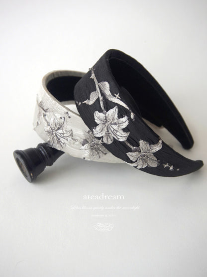 Moonlight Lily Embroidered Wide Headband