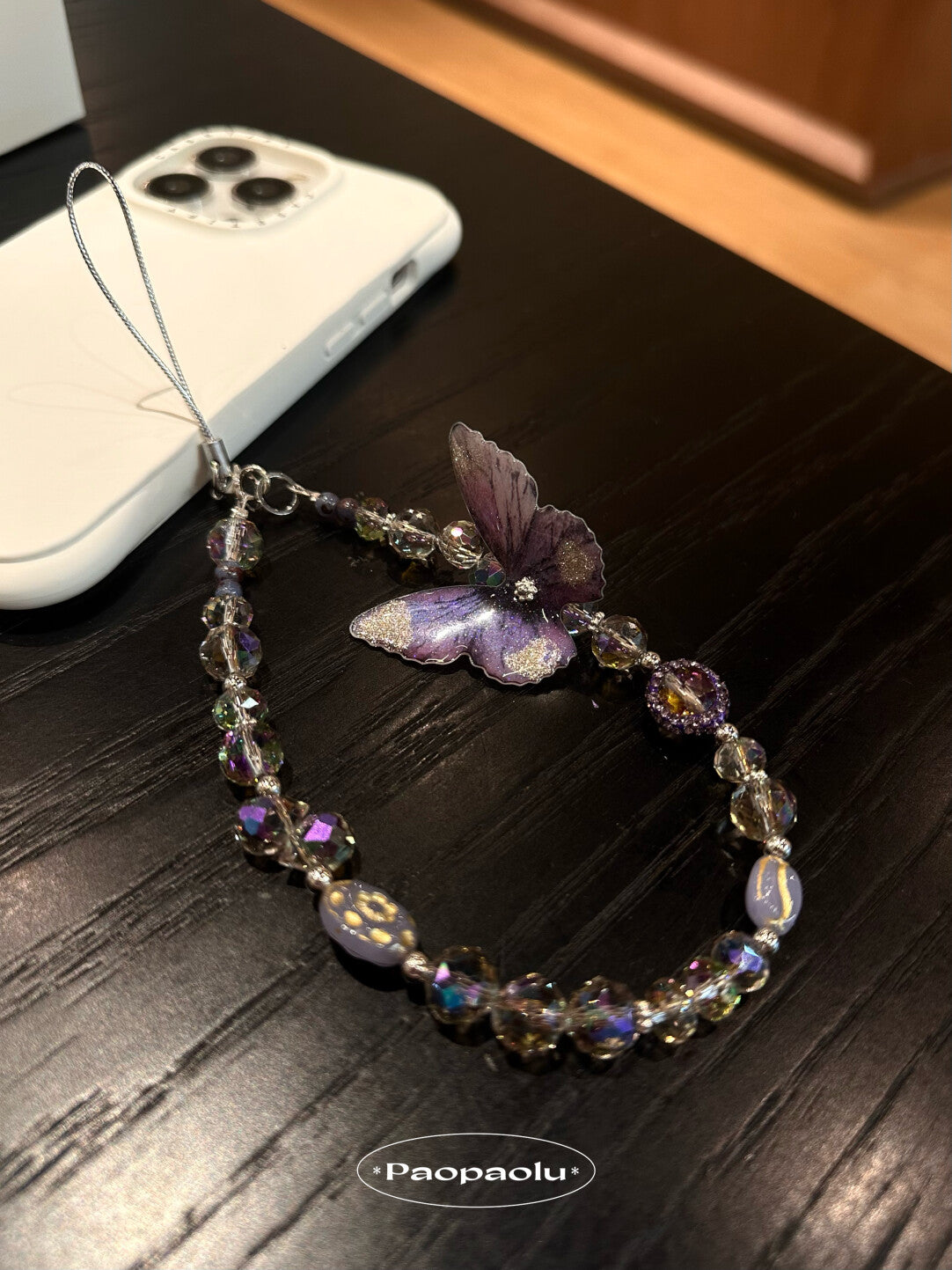 Mystic Purple Butterfly Sparkling Beaded Phone Charm