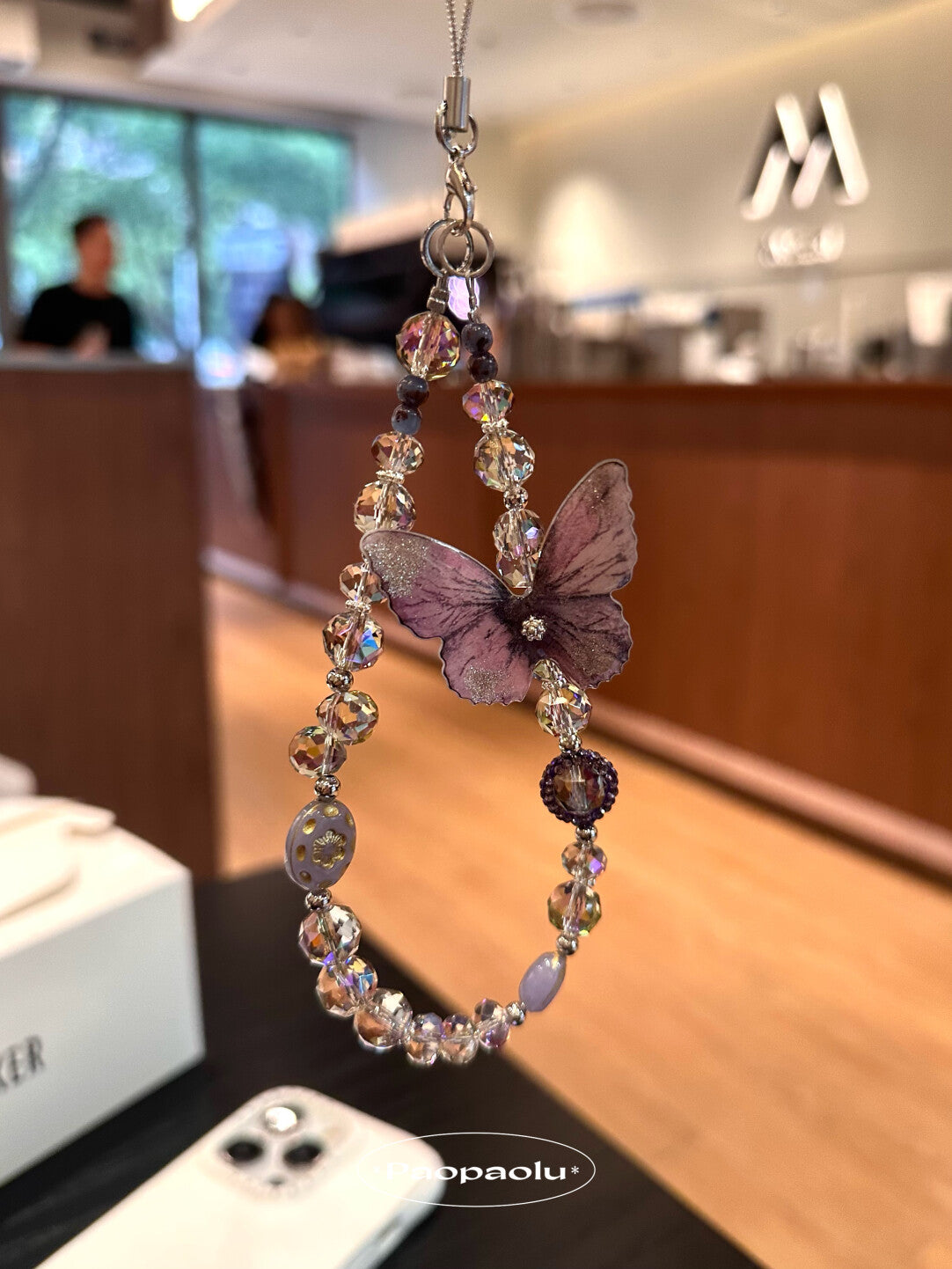 Mystic Purple Butterfly Sparkling Beaded Phone Charm