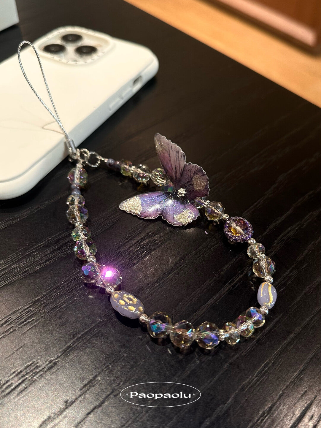 Mystic Purple Butterfly Sparkling Beaded Phone Charm