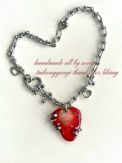 “Nails Are My Ribs” Strawberry Resin Necklace | Necklace | Three Fleas