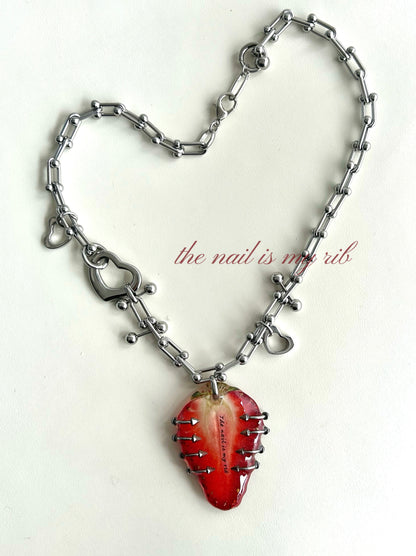 “Nails Are My Ribs” Strawberry Resin Necklace | Necklace | Three Fleas