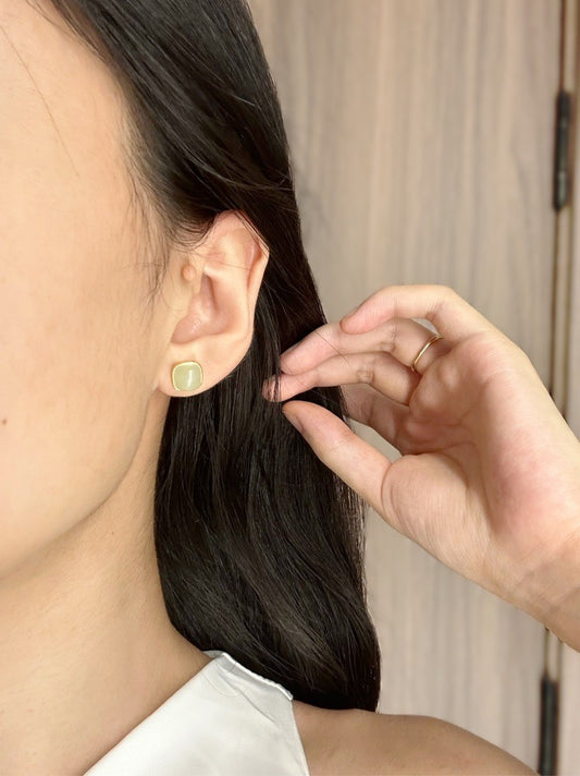 Natural Hetian Jade Silver Stud Earrings