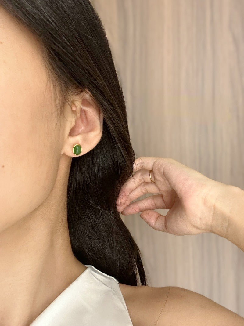 Natural Hetian Jade Silver Stud Earrings