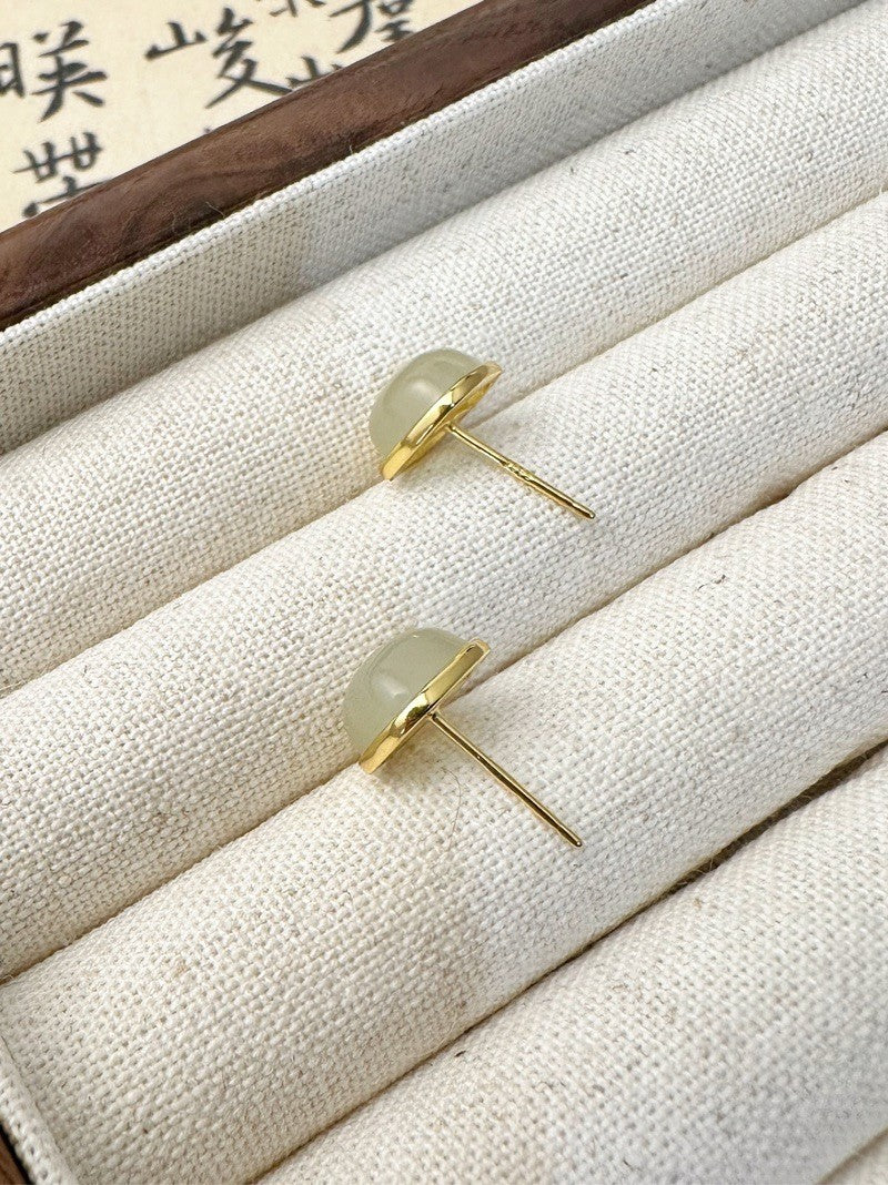 Natural Hetian Jade Silver Stud Earrings