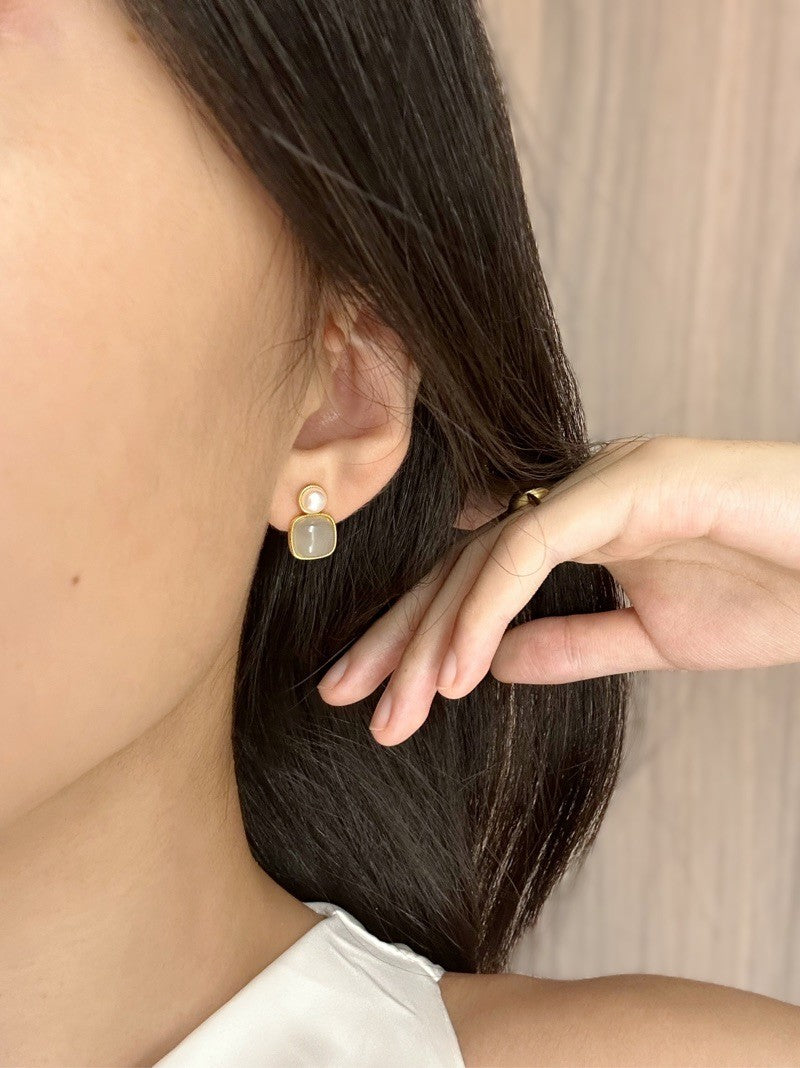 Natural Hetian Jade Silver Stud Earrings