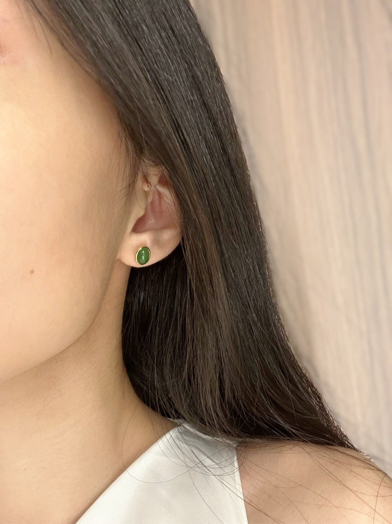 Natural Hetian Jade Silver Stud Earrings