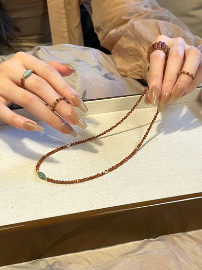 Natural Jade Beaded lotus Necklace Set