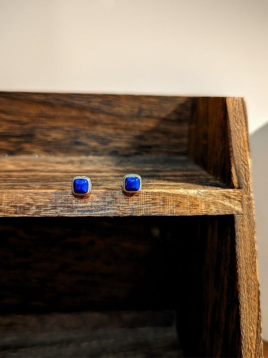 Natural Lapis Lazuli Silver Stud Earrings