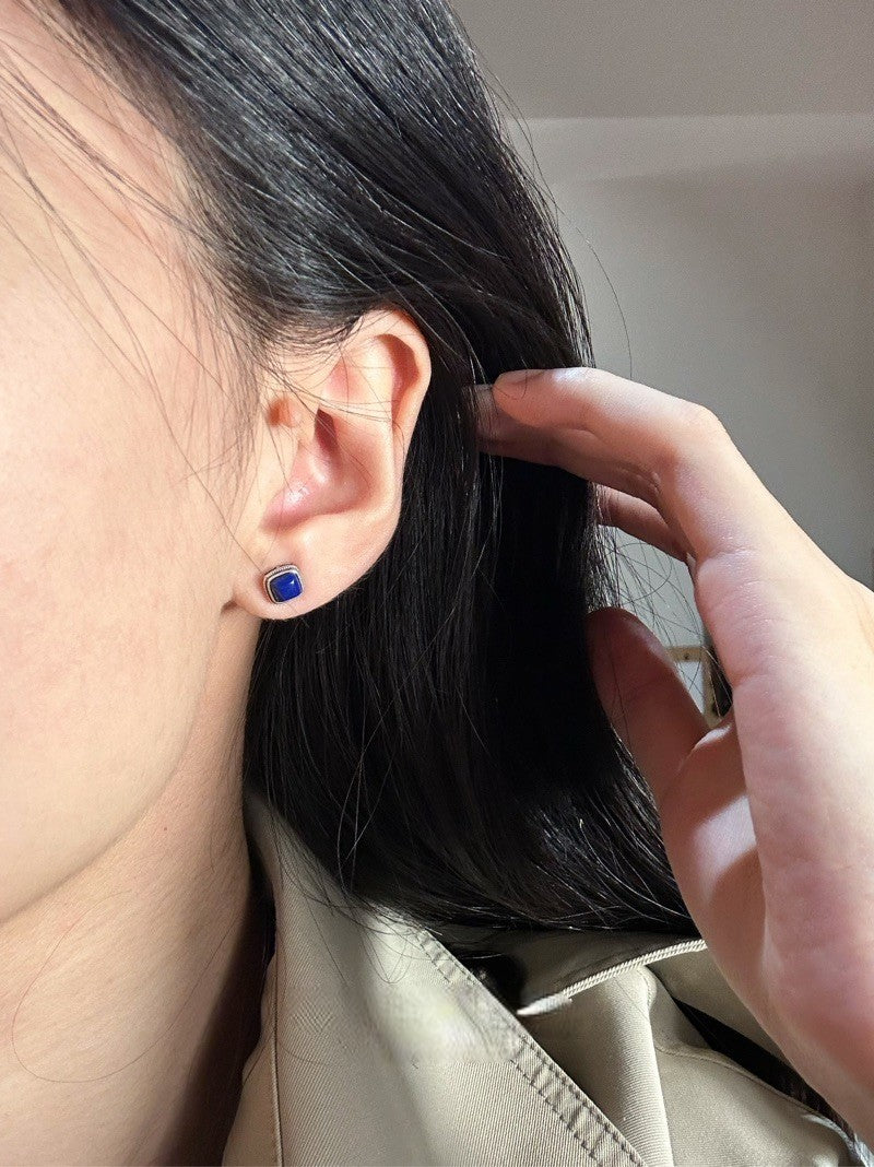 Natural Lapis Lazuli Silver Stud Earrings